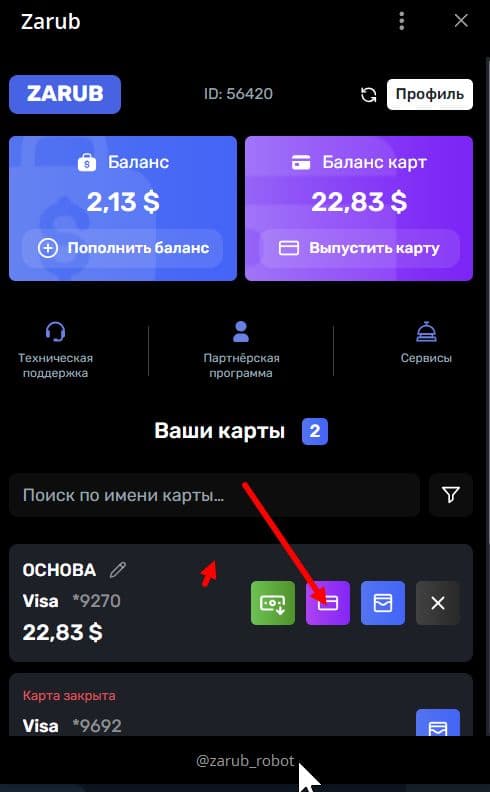 Окно с данными карты